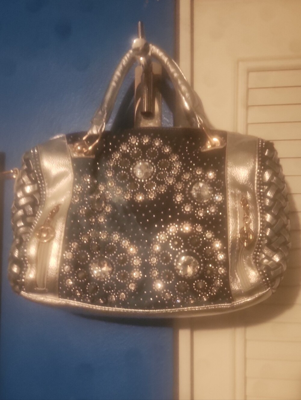 Blue and Silver Embellished Women's Satchel